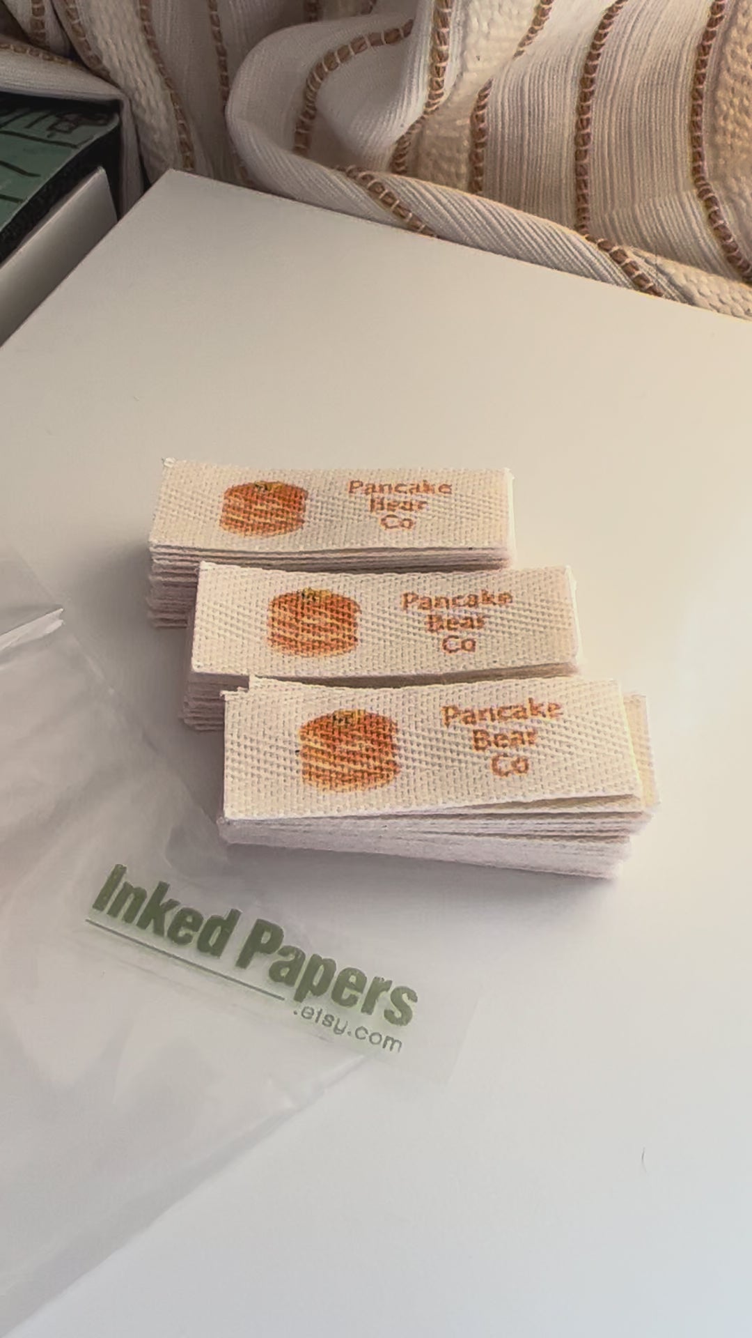 Custom (0.625 inch) Pre-CUT - Printed Cotton Twill Ribbon Labels: Flat or Folded, Sew-in - Natural/White