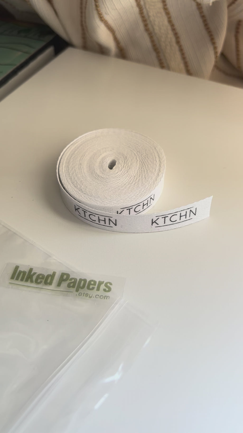 Custom (0.5 inch) SPOOL - Printed Cotton Twill Ribbon Labels: Flat or Folded, Sew-in - Natural/White