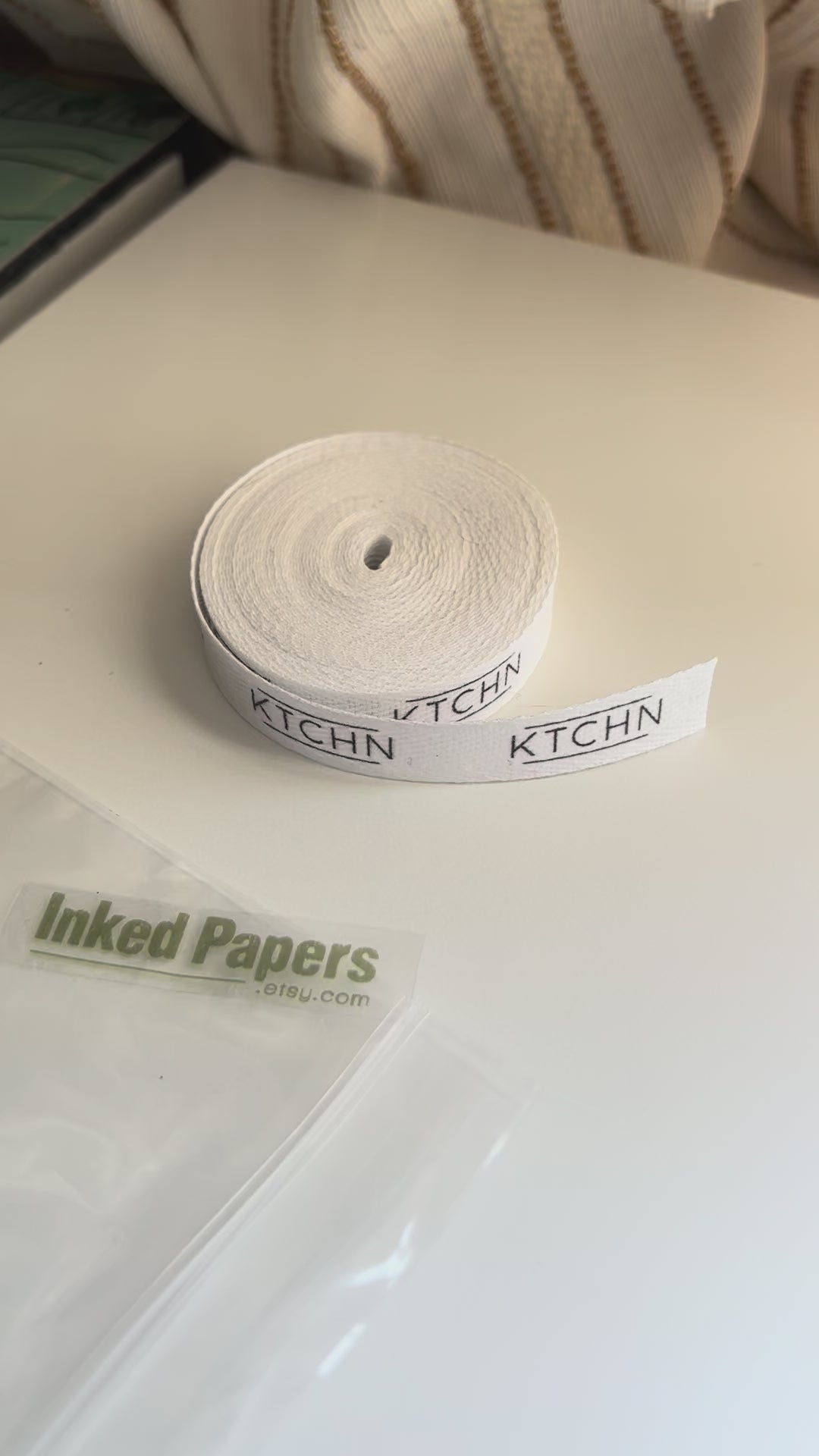 Custom (0.5 inch) SPOOL - Printed Cotton Twill Ribbon Labels: Flat or Folded, Sew-in - Natural/White